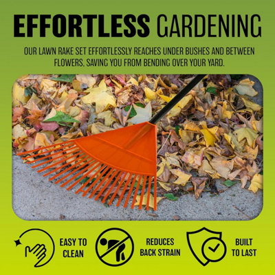 JOYHALO Leaf Rake Set - 65" Metal Rake, 32 Gallon Bag & Leaf Scoops For Yard & Garden Cleanup