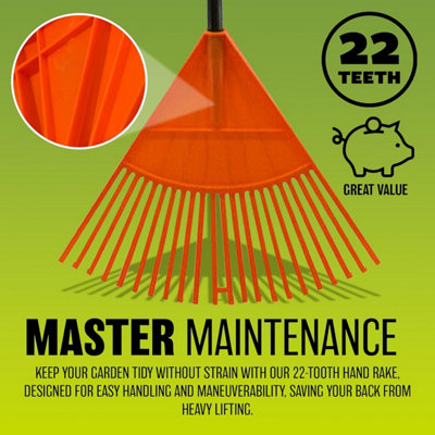 12 Tooth Leaf Rake Garden Lawn Grass Leaves Plastic Hand Held Wide Lightweight - 6