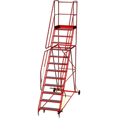 12 Tread Heavy Duty Mobile Warehouse Safety Ladder with Anti-Slip Steps