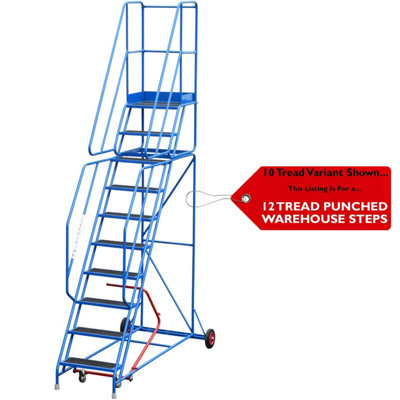 12 Tread Mobile Warehouse Stairs Punched Steps 4m EN131 7 BLUE Safety Ladder