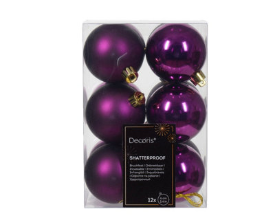 12 Violet Purple Baubles Shatterproof Christmas Tree Hanging Decorations 6cm
