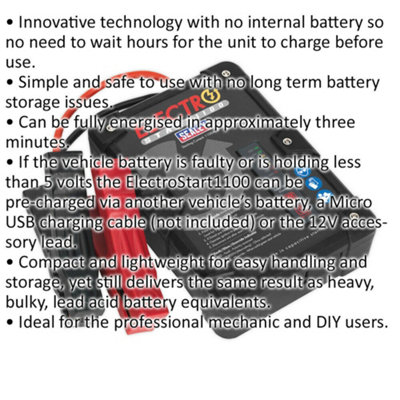 12 Volt Batteryless Jump Starter - 1100A Output - Compact Car Jump Start Tool