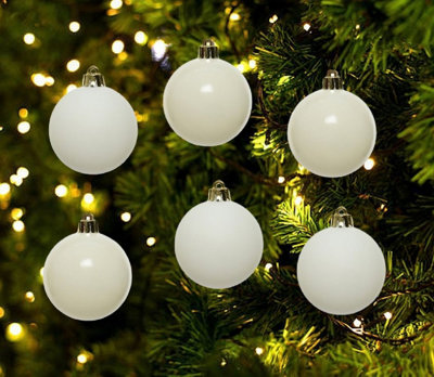 12 Wool White Christmas Baubles 6cm Shatterproof Tree Ornaments Shiny Matt