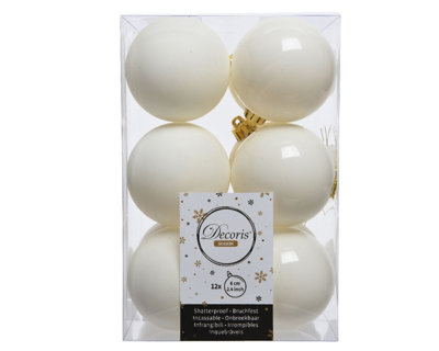 12 Wool White Christmas Baubles 6cm Shatterproof Tree Ornaments Shiny Matt - 3