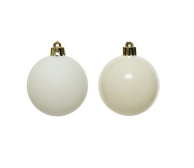 12 Wool White Christmas Baubles 6cm Shatterproof Tree Ornaments Shiny Matt - 4