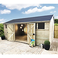 12 x 11 REVERSE Pressure Treated T&G Wooden Apex Garden Shed / Workshop - Double Doors (12' x 11' / 12ft x 11ft) (12x11)