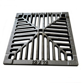 12" x 12" 305mm x 305mm 13mm Thick Square Cast Iron Gully Grid Grate Heavy Duty Drain Cover Black Satin Finish