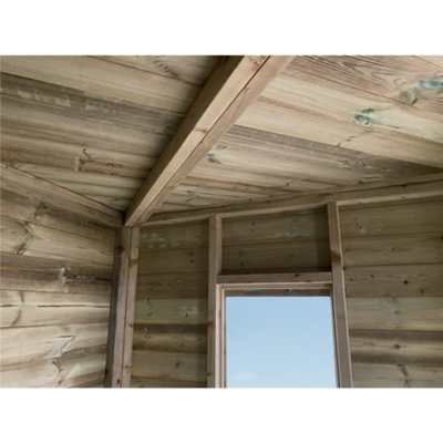 12 x 12 CORNER Pressure Treated T&G Pent Summerhouse + Safety Toughened Glass + Euro Lock + Key (12' x 12' /12ft x 12ft) - 9