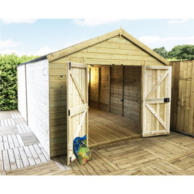 12 x 14 Pressure Treated T&G Wooden Apex Garden Shed / Workshop + Double Doors (12' x 14' / 12ft x 14ft) (12x14)