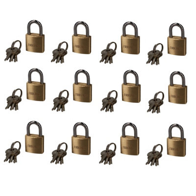 12 x 20mm Heavy Duty Brass Padlock Security Lock Suitcase Rucksack 3 Keys