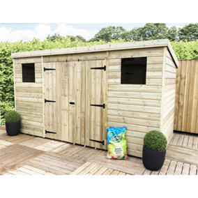 12 x 3 Garden Shed Pressure Treated T&G PENT Wooden Garden Shed - 2 Windows + Double Doors Centre (12' x 3' / 12ft x 3ft) (12x3)