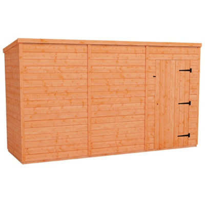 12 x 4 (3.53m x 1.15m) Windowless Wooden Tongue and Groove PENT Shed - Single Door (12mm T&G Floor and Roof) (12ft x 4ft) (12x4)