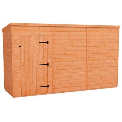 12 x 4 (3.53m x 1.15m) Windowless Wooden Tongue and Groove PENT Shed - Single Door (12mm T&G Floor and Roof) (12ft x 4ft) (12x4)