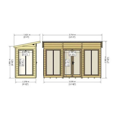 12 x 4 (3.65m x 1.21m) - Premier Wooden Summerhouse - Double Doors - Side Windows - 12mm T&G Walls and Floor - 4