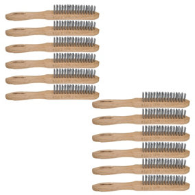 12 x 4 Row Wire Steel Brush Cleaner Rust Paint Removal Wooden Handle