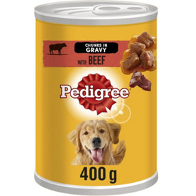 12 x 400g Pedigree Adult Wet Dog Food Tin with Beef in Gravy Dog Can