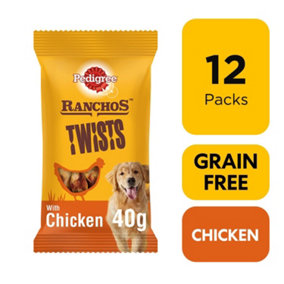 12 x 40g Pedigree Ranchos Twist Grain Free Dog Treats Chicken
