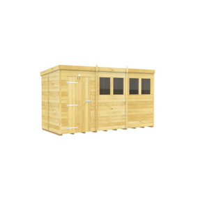 12 x 5 Feet Pent Shed - Single Door With Windows - Wood - L147 x W358 x H201 cm