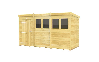 12 x 5 Feet Pent Shed - Single Door With Windows - Wood - L147 x W358 x H201 cm - 3