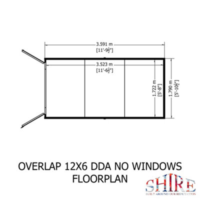 12 x 6 Feet Overlap Dip Treated Apex Shed Double Door No windows - 7