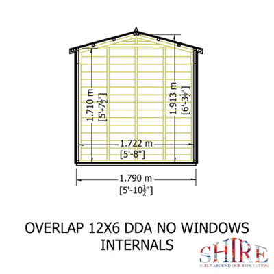 12 x 6 Feet Overlap Dip Treated Apex Shed Double Door No windows - 8
