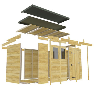 12 x 6 Feet Pent Shed - Double Door Without Windows - Wood - L178 x W358 x H201 cm