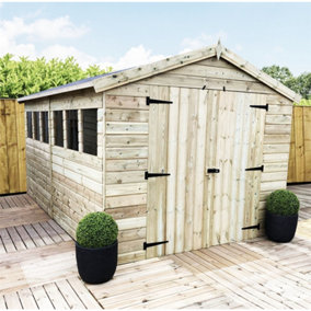 12 x 6 Garden Shed Premier Pressure Treated T&G APEX Wooden Garden Shed + 6 Windows + Double Doors (12' x 6' / 12ft x 6ft) (12x6)