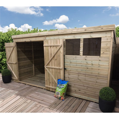 12 x 6 Garden Shed Pressure Treated T&G PENT Wooden Garden Shed - 3 Windows + Double Doors (12' x 6' / 12ft x 6ft) (12x6)
