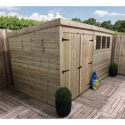 12 x 6 Garden Shed Pressure Treated T&G PENT Wooden Garden Shed - 3 Windows + Double Doors (12' x 6' / 12ft x 6ft) (12x6)