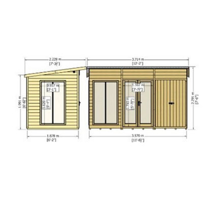 12 x 6 - Pent Summerhouse with Side Shed - 5