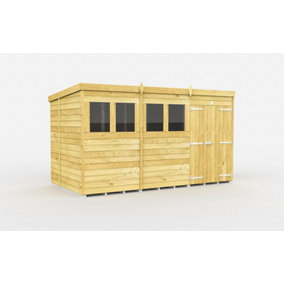 12 x 7 Feet Pent Shed - Double Door With Windows - Wood - L214 x W358 x H201 cm