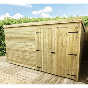 12 x 7 Pressure Treated Tongue And Groove Pent Wooden Shed With Double Doors (12' x 7' / 12ft x 7ft) (12x7)