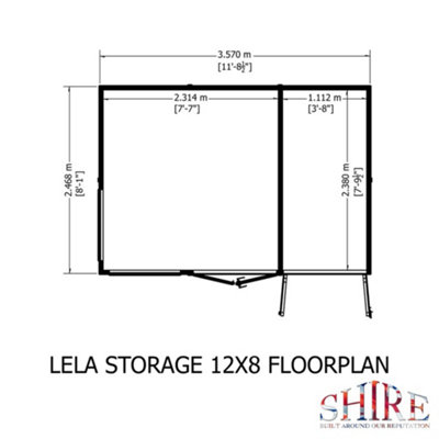 12 x 8 (3.65m x 2.46m) - Pent Wooden Summerhouse - Double Doors + Side Windows - Side Shed - 12mm T&G Walls - Floor - Roof - 7