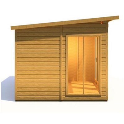 12 x 8 (3.65m x 2.46m) - Pent Wooden Summerhouse With Side Shed - Double Doors + Side Windows - 12mm T&G Walls - Floor - Roof - 5