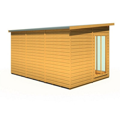 12 x 8 (3.65m x 2.46m) - Pent Wooden Summerhouse With Side Shed - Double Doors + Side Windows - 12mm T&G Walls - Floor - Roof - 6