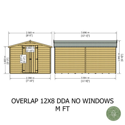 12 x 8 Feet Overlap Dip Treated Apex Shed Double Door No windows - 7