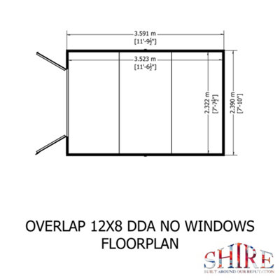 12 x 8 Feet Overlap Dip Treated Apex Shed Double Door No windows - 9