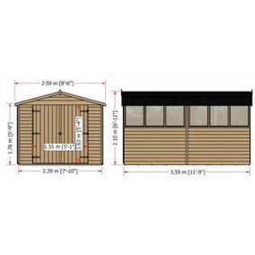 12 x 8 Feet Overlap Dip Treated Apex Shed Double Door with Windows