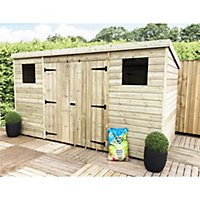 12 x 8 Garden Shed Pressure Treated T&G PENT Wooden Garden Shed - 2 Windows + Double Doors Centre (12' x 8' / 12ft x 8ft) (12x8)