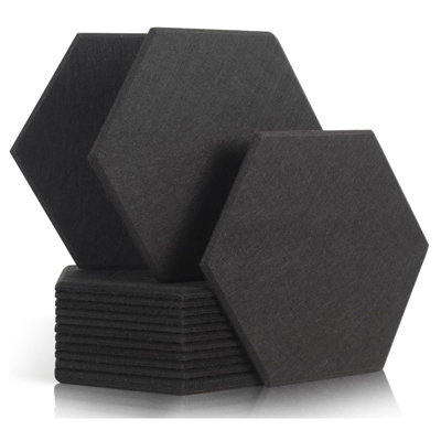 12 x Black Hexagon Self Adhesive Acoustic Wall Panels Sound Proofing ...
