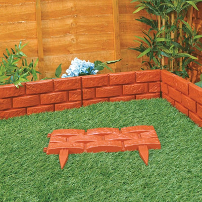 12 x Brick Effect Garden Border Edging Strips - Terracotta Weatherproof Interlocking Fence or Planter Panels - Each H17.5 x L43cm