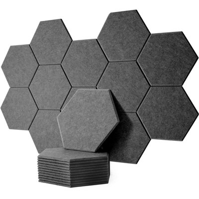 12 x Dark Grey Hexagon Self Adhesive Acoustic Wall Panels Sound ...