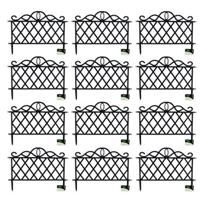 12 x Decorative Black Plastic Garden Border Fence