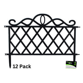 12 x Decorative Black Plastic Garden Border Fence