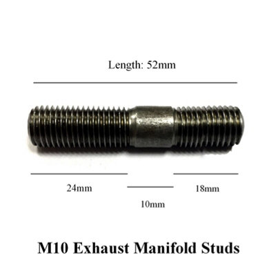 12 x Exhaust Inlet Manifold Studs M10 x 1.5mm Pitch. Length: 52mm / 24mm - 10mm - 18mm