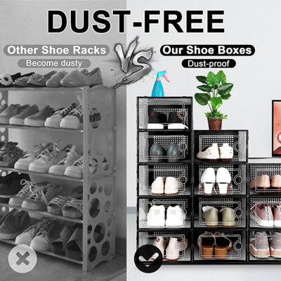 12 X Shoe Storage Boxes - Clear Transparent Shoe Organizer - For Effortless Stacking - With Rear Ventilation Holes - Easy Assembly - 3