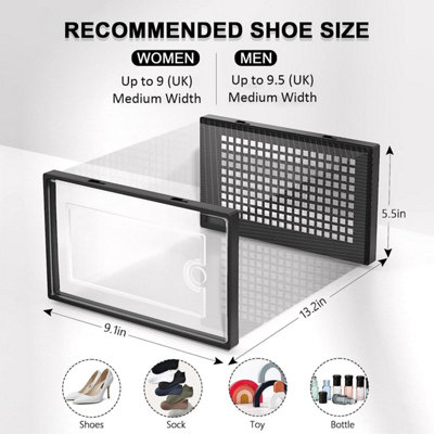 12 X Shoe Storage Boxes - Clear Transparent Shoe Organizer - For Effortless Stacking - With Rear Ventilation Holes - Easy Assembly - 6