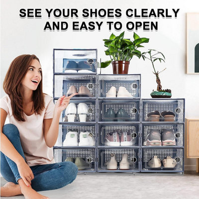 12 X Shoe Storage Boxes - Clear Transparent Shoe Organizer - For ...