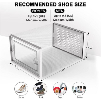 12 x Stackable Foldable Boxes Trainers Organiser Clear Plastic Shoe ...