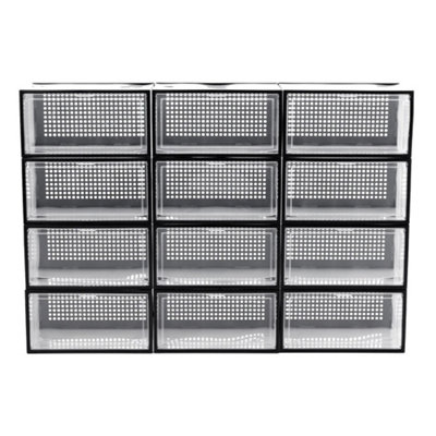 12 x Stackable Foldable Boxes Trainers Organiser Clear Plastic Shoe ...